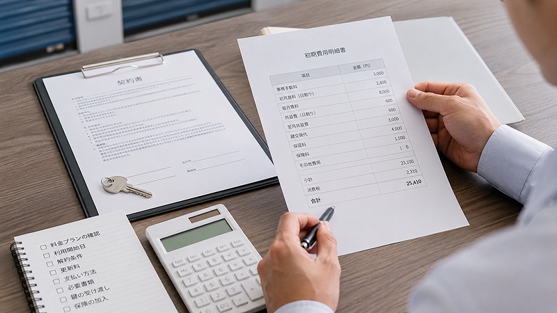 ハローストレージの初期費用を確認する契約書と鍵