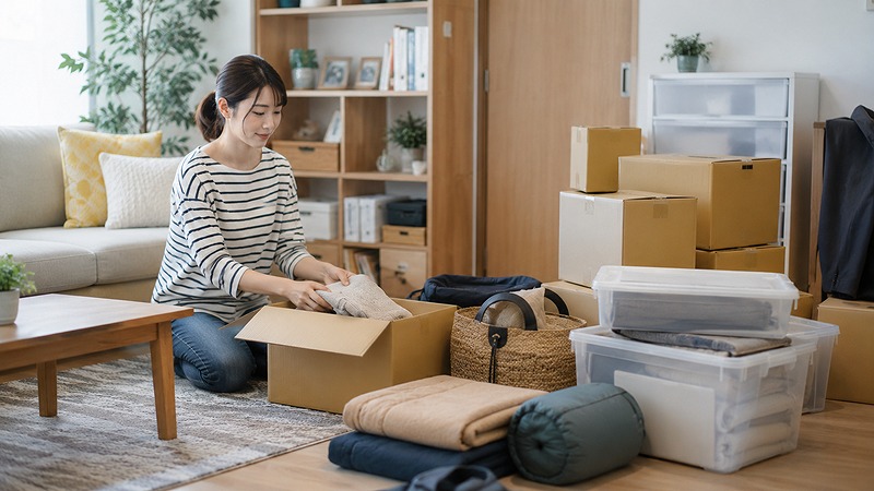 トランクルームに預ける荷物を整理するイメージ
