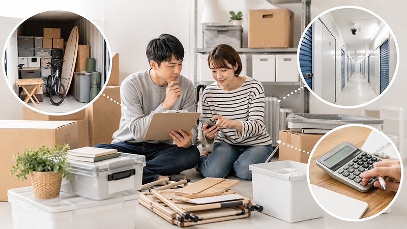 トランクルームを選ぶ前に荷物や料金や保管環境を確認するイメージ