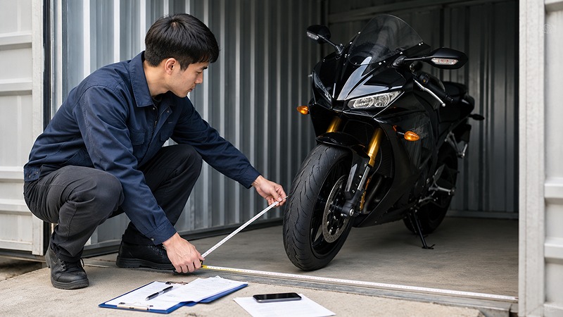 バイク用コンテナを選ぶ前にサイズや条件を確認するイメージ