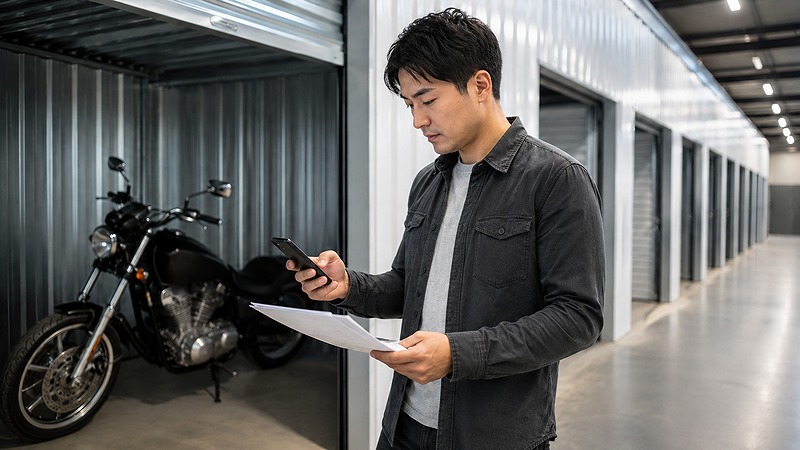 バイクヤードを契約前に確認する人のイメージ
