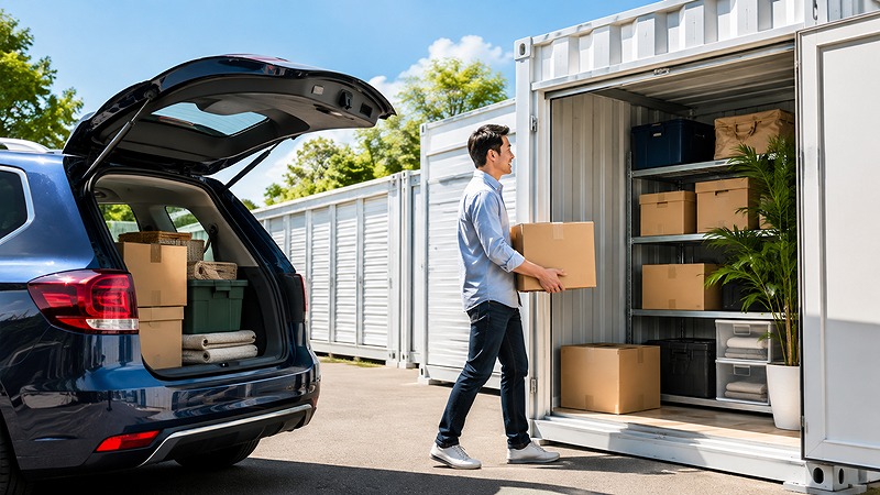 車でトランクルームに荷物を運ぶ様子