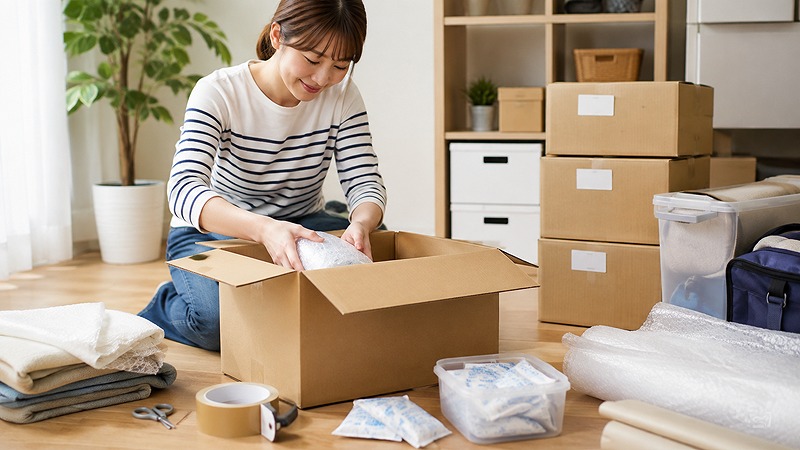 トランクルームに預ける荷物を整理して保管準備をするイメージ