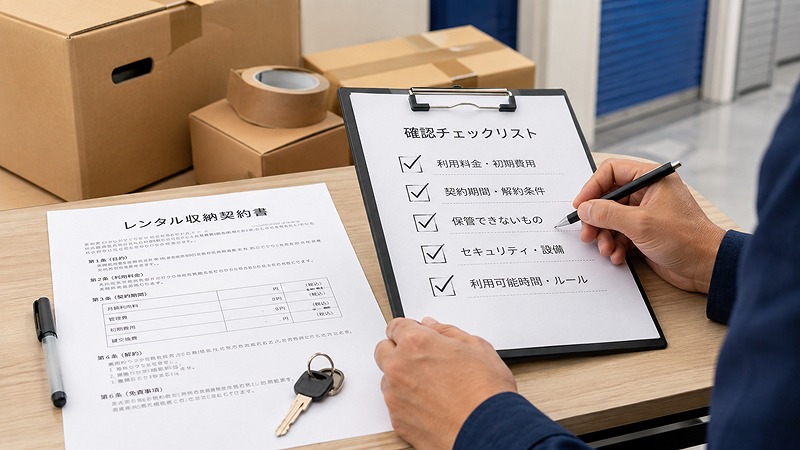 加瀬倉庫の賃貸契約前に料金や契約条件を確認するイメージ