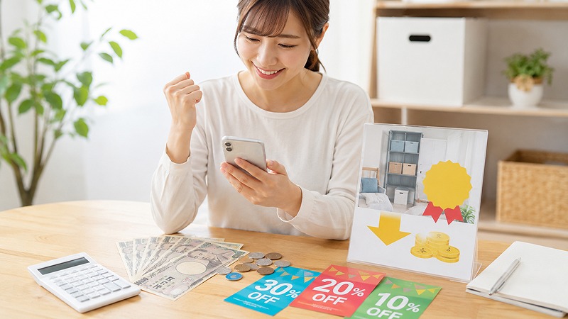 加瀬倉庫のキャンペーンや割引でトランクルーム料金を抑えるイメージ