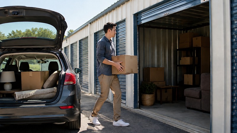 屋外型トランクルームに荷物を運ぶイメージ