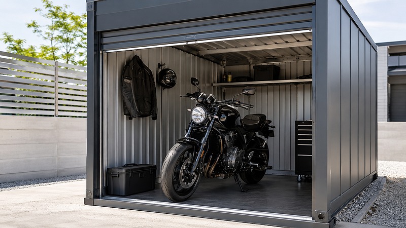 スペースプラスのバイクコンテナでバイクを保管するイメージ