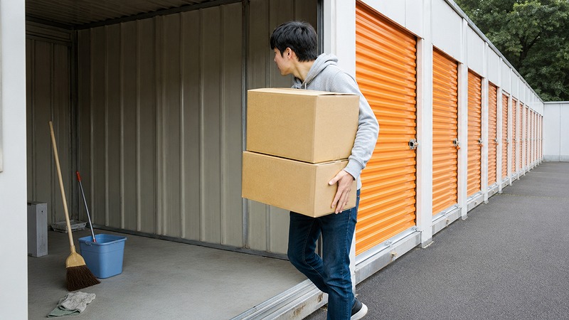 トランクルーム解約前に荷物を搬出して掃除する様子