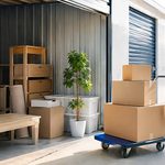 引っ越し用の段ボールや家具をトランクルームに保管している様子