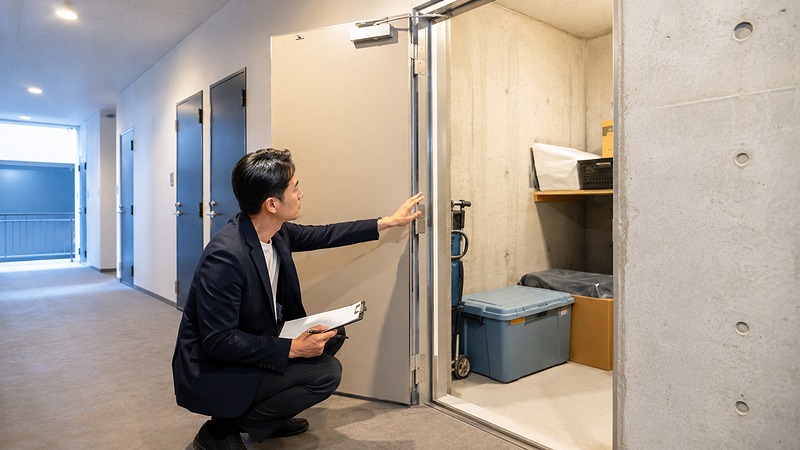 トランクルームの内見で保管環境を確認する様子