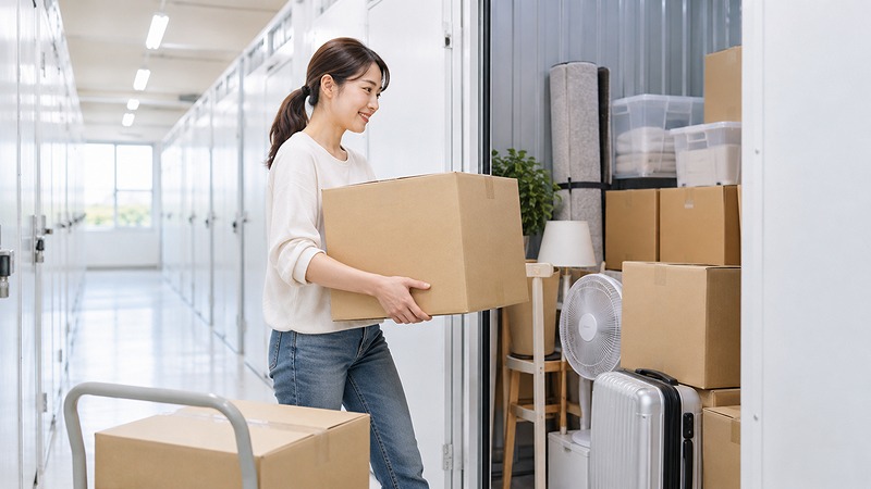 トランクルームを1ヶ月だけ利用するために段ボールを運ぶ様子