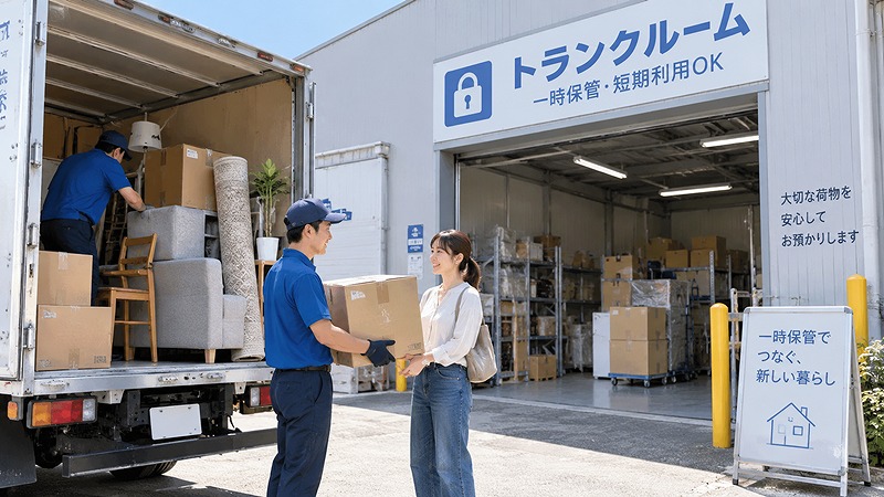 引っ越し荷物を数日間トランクルームで一時保管するイメージ