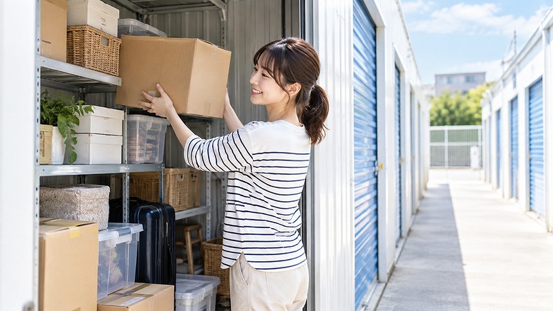 トランクルームの収納スペースに荷物を入れている様子