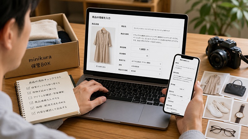 minikuraのマイページからオークション出品手続きをするイメージ