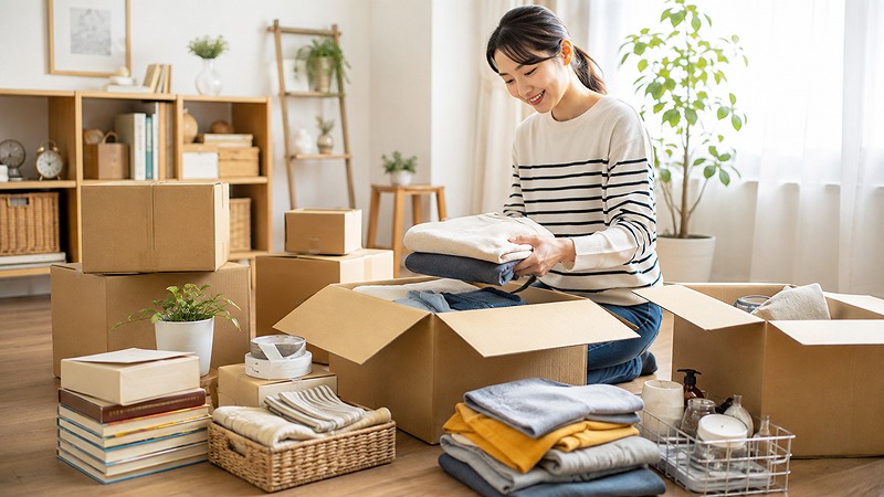 ミニクラに預ける荷物を自宅で整理している様子