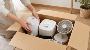 ミニクラに預ける家電を段ボールに梱包する様子