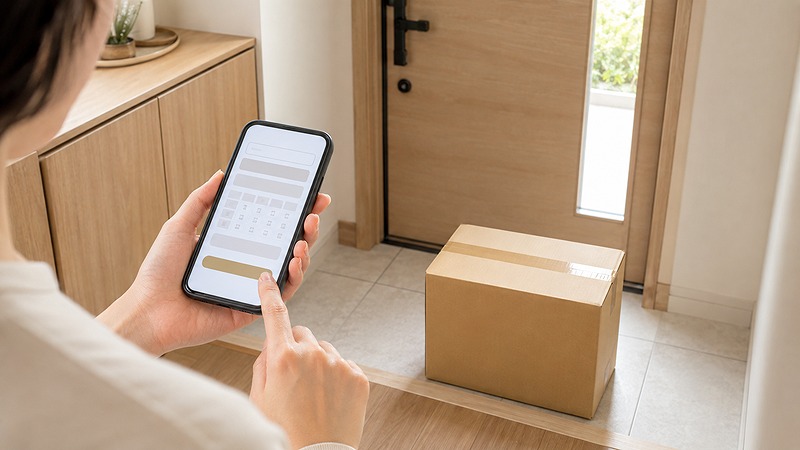 ミニクラで家電を預けるためにスマホから集荷依頼をする様子