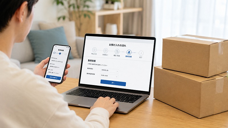ミニクラのマイページから集荷依頼をするイメージ