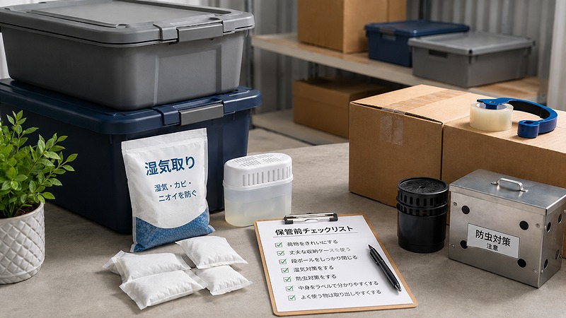 トランクルーム利用前に湿気やカビ対策を準備するイメージ