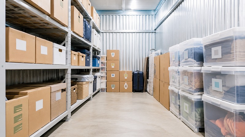 ラベル付きの荷物をトランクルームに整理して保管する様子